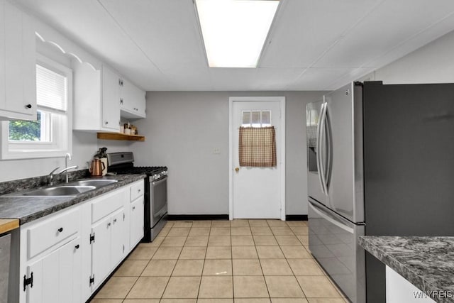 10652 Elm St, North Collins, NY 14111 - kitchen featuring stainless steel appliances, a sink, dark countertops, and white cabinets