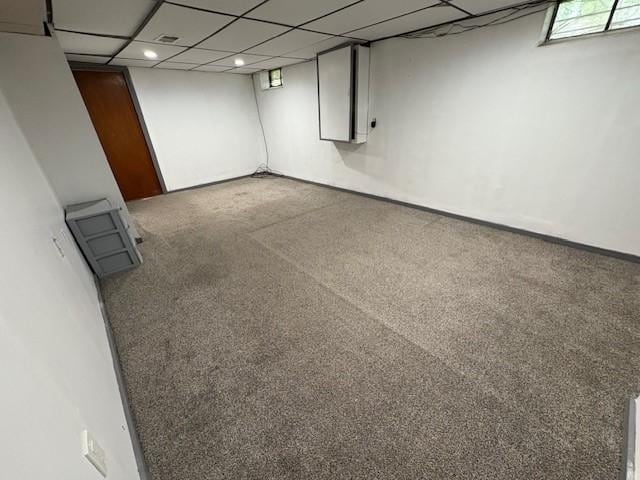 245 Weaver St, Rochester, NY 14621 - below grade area featuring a paneled ceiling, recessed lighting, and carpet floors