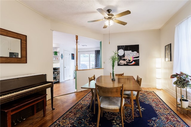 43 Woodland Park, Rochester, NY 14610 - dining room with wood finished floors, a ceiling fan, ornamental molding, and baseboards