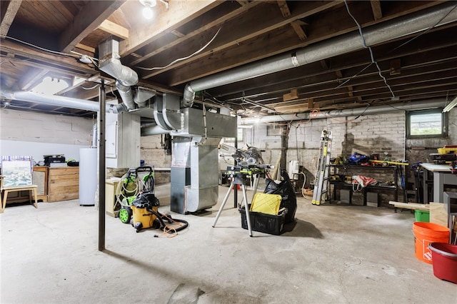43 Woodland Park, Rochester, NY 14610 - below grade area featuring water heater, a workshop area, and heating unit