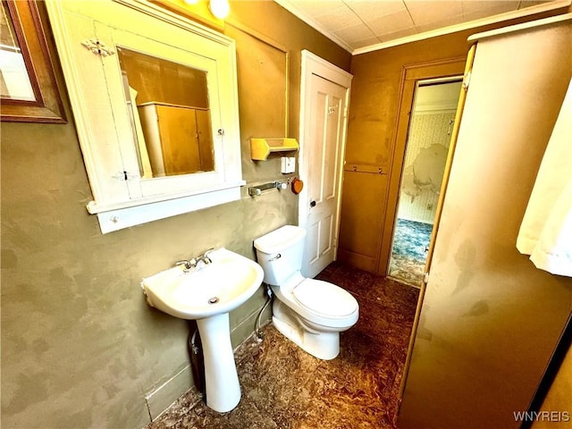 6723 Akron Rd, Lockport Town, NY 14094 - bathroom with crown molding, toilet, and a sink
