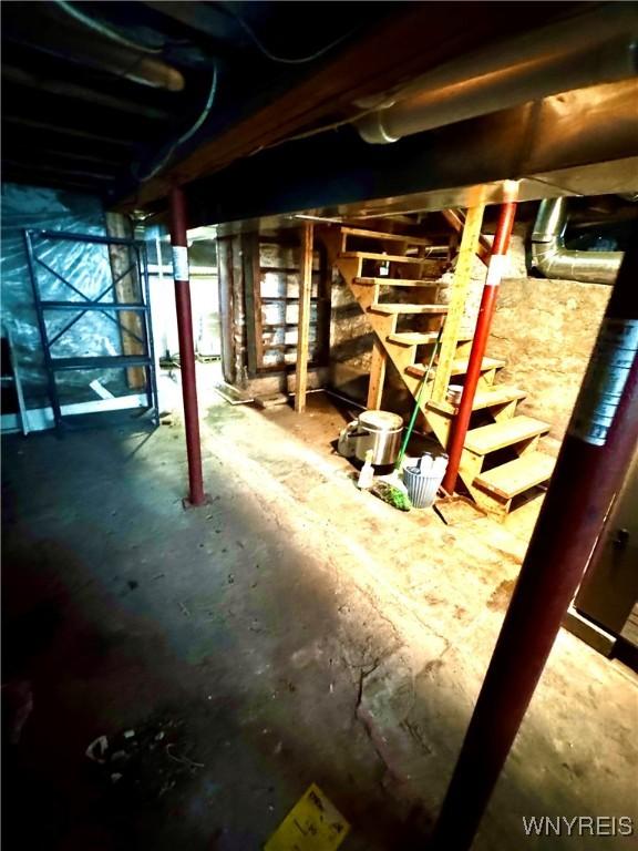 6723 Akron Rd, Lockport Town, NY 14094 - unfinished basement with stairway