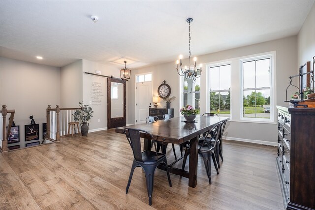 8 Colten Ct, Penfield, NY 14580 - dining area with a barn door, baseboards, wood finished floors, and recessed lighting