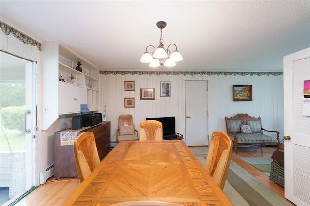 9 N Clinton St, North Dansville, NY 14437 - dining room featuring light wood-style flooring, a chandelier, and baseboard heating