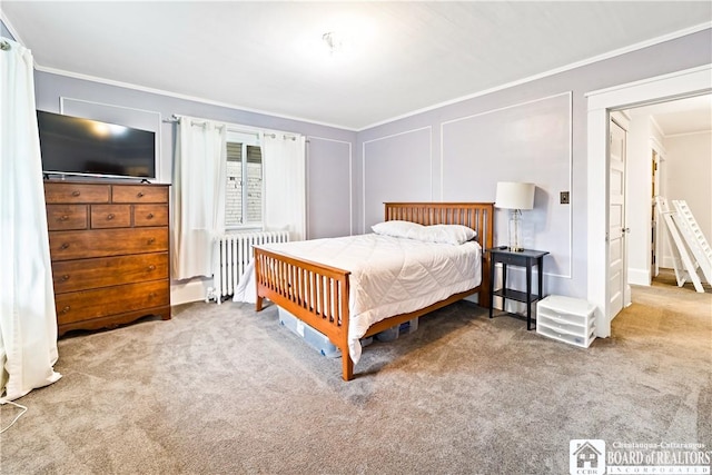 526 Central Ave, Dunkirk-City, NY 14048 - carpeted bedroom featuring radiator heating unit and ornamental molding