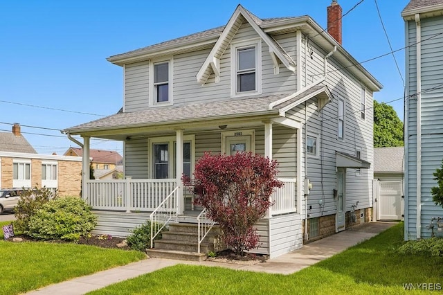 2902 Michigan Ave, Niagara Falls, NY 14305 - view of front of property with a porch, a chimney, a shingled roof, and a gate