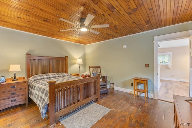 3374 State Route 49, Hastings, NY 13036 - bedroom with hardwood / wood-style flooring, ornamental molding, wood ceiling, baseboards, and a ceiling fan