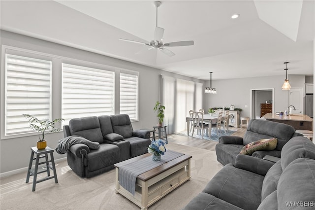 1167 Guinevere Dr, Greece, NY 14626 - living area featuring ceiling fan, baseboards, and recessed lighting