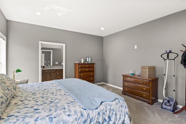 1167 Guinevere Dr, Greece, NY 14626 - bedroom with carpet, baseboards, connected bathroom, a sink, and recessed lighting