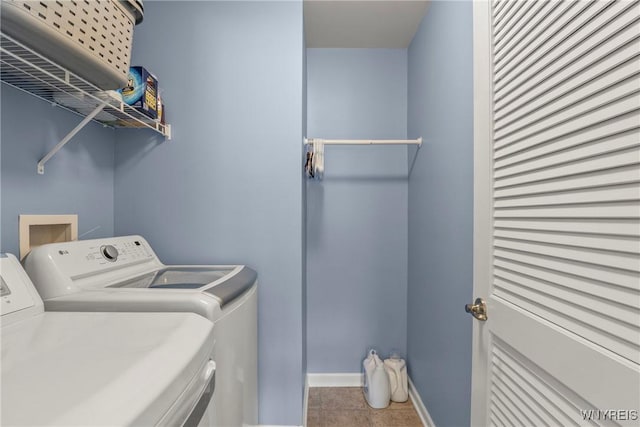 52 Apple Blossom Blvd, Lancaster, NY 14086 - laundry room featuring independent washer and dryer, tile patterned flooring, and baseboards