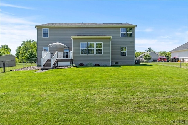 52 Apple Blossom Blvd, Lancaster, NY 14086 - rear view of property with a wooden deck, cooling unit, and stairway