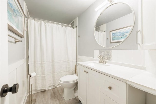182 Stony Point Trl, Webster, NY 14580 - full bath with toilet, vanity, wood finished floors, and a shower with curtain