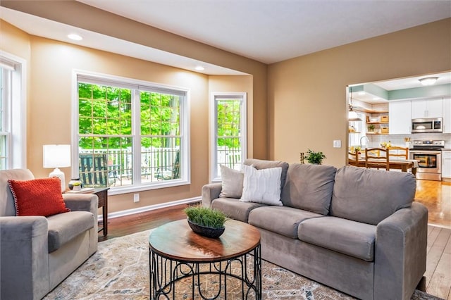 169 Watson Rd, Penfield, NY 14450 - living room with light wood-style flooring, plenty of natural light, recessed lighting, and baseboards