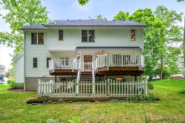 169 Watson Rd, Penfield, NY 14450 - rear view of property featuring a deck, a yard, and stairs