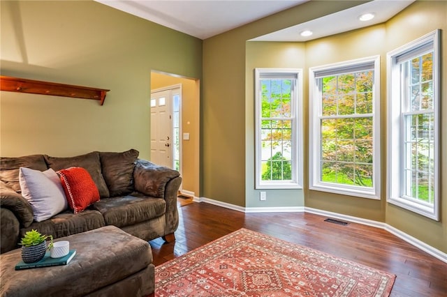 169 Watson Rd, Penfield, NY 14450 - living area featuring healthy amount of natural light, hardwood / wood-style flooring, baseboards, and recessed lighting