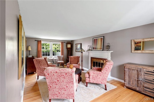 8260 Dexter Pkwy, Lysander, NY 13027 - living area with light wood finished floors, a glass covered fireplace, and baseboards