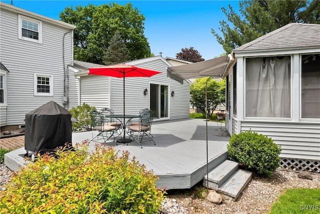 8260 Dexter Pkwy, Lysander, NY 13027 - view of patio / terrace featuring a wooden deck and outdoor dining space