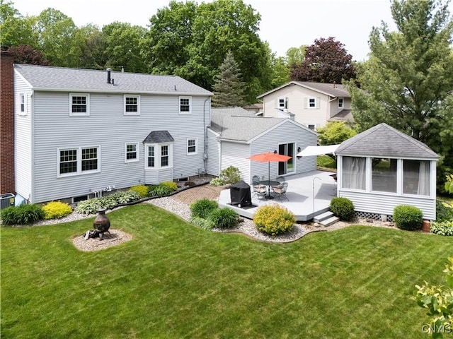 8260 Dexter Pkwy, Lysander, NY 13027 - rear view of property with an outdoor fire pit, a lawn, a patio area, and roof with shingles