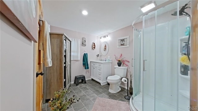 801 W Thomas St, Rome-Inside, NY 13440 - full bath with vanity, toilet, a stall shower, baseboards, and recessed lighting