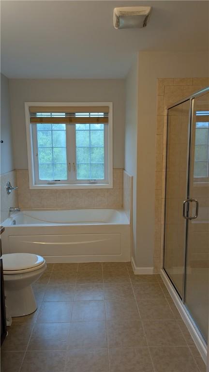 12 Probst Rd, Mendon, NY 14534 - bathroom with a garden tub, tile patterned flooring, and a stall shower