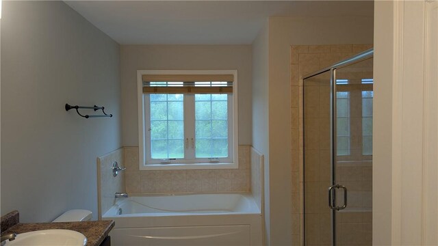 12 Probst Rd, Mendon, NY 14534 - full bathroom with a bath, vanity, and a shower stall