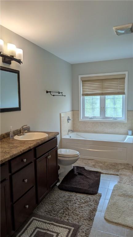12 Probst Rd, Mendon, NY 14534 - full bathroom with vanity, a bath, and tile patterned flooring