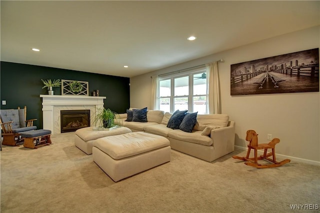 4580 Carlyes Ct, Hamburg, NY 14075 - carpeted living area featuring recessed lighting and a premium fireplace