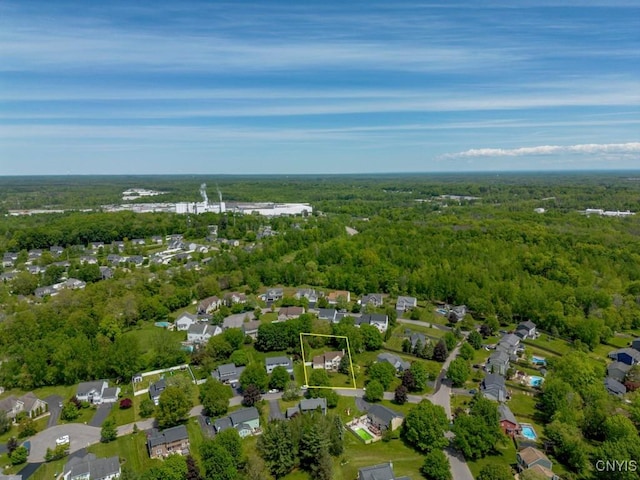 3 Foxwood Dr, Lysander, NY 13027 - aerial view of property and surrounding area with a heavily wooded area, nearby suburban area, and property parcel outlined