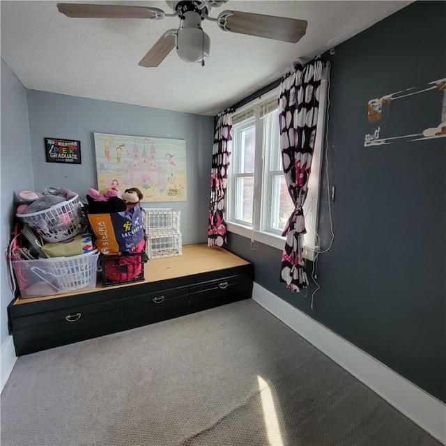 133 California Dr, Greece, NY 14616 - recreation room with carpet flooring, baseboards, and ceiling fan