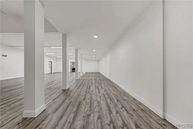 3045 Niagara St, Niagara Falls, NY 14303 - basement with wood finished floors, baseboards, and recessed lighting