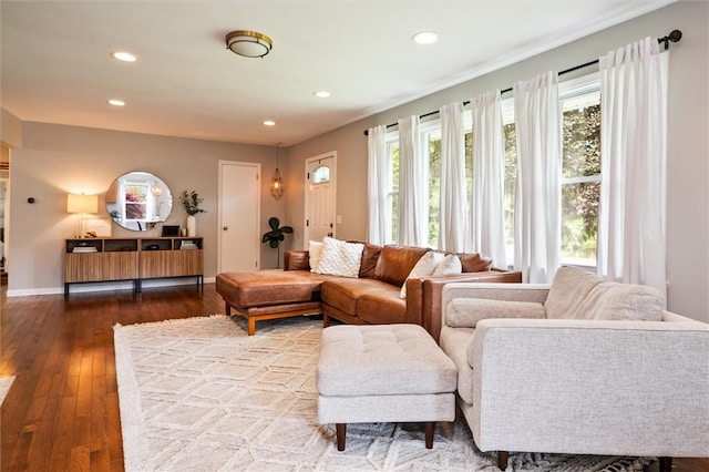 669 Webster Rd, Webster, NY 14580 - living area featuring plenty of natural light, recessed lighting, dark wood finished floors, and baseboards