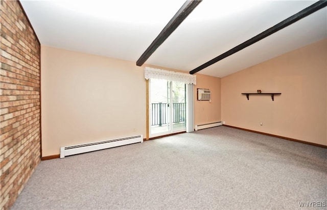 1162 Indian Church Rd Unit 8, West Seneca, NY 14224 - spare room with baseboard heating, carpet, brick wall, and baseboards