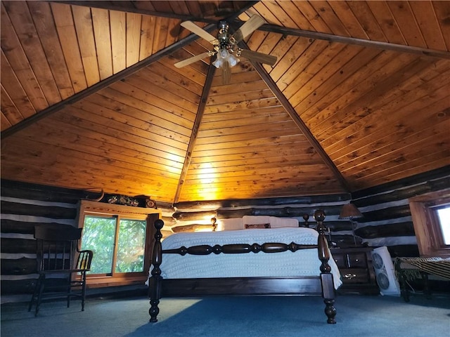 1170 Hornby Rd, Orange, NY 14812 - bedroom featuring wooden ceiling, carpet floors, and lofted ceiling