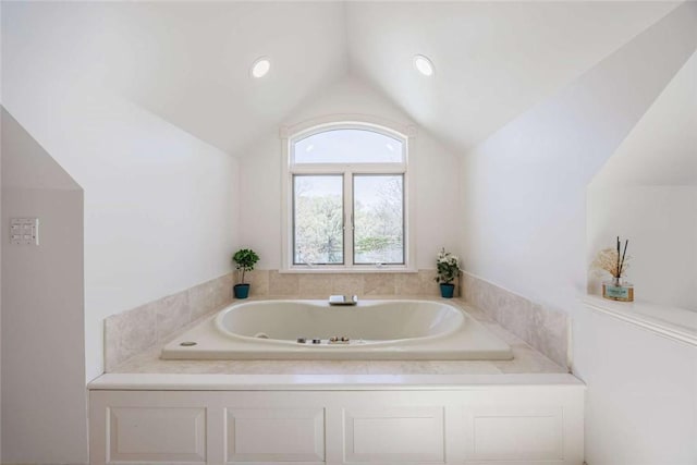 8 Hidden Springs Dr, Pittsford, NY 14534 - full bathroom featuring vaulted ceiling and a jetted tub