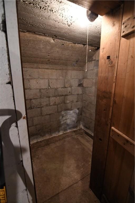 158 Dingman Hill Rd, Bainbridge, NY 13733 - bathroom with concrete floors, concrete block wall, and a shower