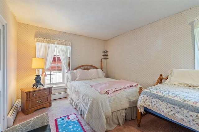 4482 Cory Corners Rd, Marion, NY 14505 - carpeted bedroom featuring baseboard heating and wallpapered walls