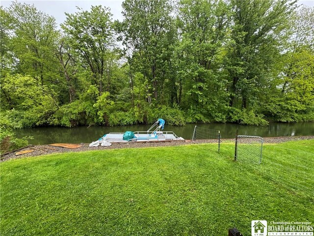 131 Goose Creek Rd, Busti, NY 14710 - dock area with a water view and a lawn