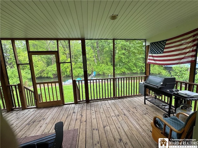 131 Goose Creek Rd, Busti, NY 14710 - sunroom featuring a water view