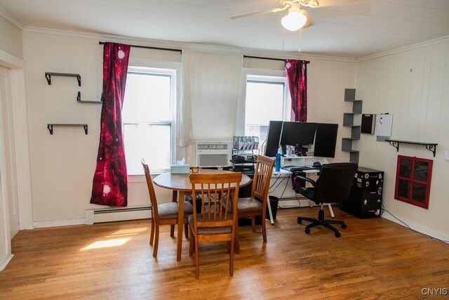 204 E Ellis St, Dewitt, NY 13057 - office with ornamental molding, wood finished floors, ceiling fan, baseboard heating, and cooling unit