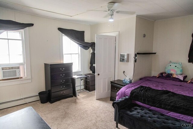 204 E Ellis St, Dewitt, NY 13057 - bedroom with ornamental molding, carpet floors, cooling unit, and a baseboard heating unit