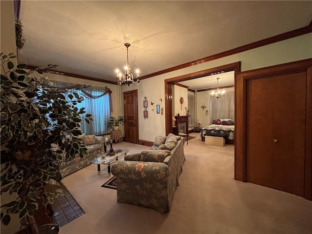 110 Edgar James St, Kane Boro, PA 16735 - carpeted living area featuring a chandelier and crown molding