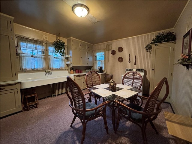 110 Edgar James St, Kane Boro, PA 16735 - carpeted dining space featuring crown molding