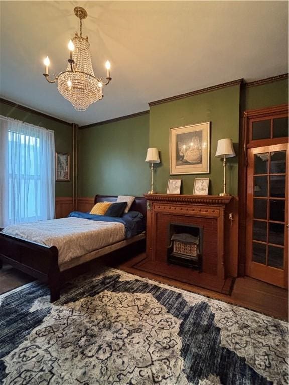 110 Edgar James St, Kane Boro, PA 16735 - bedroom with crown molding, a chandelier, and wood finished floors