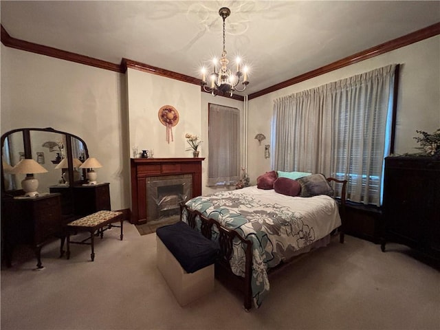 110 Edgar James St, Kane Boro, PA 16735 - carpeted bedroom featuring ornamental molding, a chandelier, and a premium fireplace