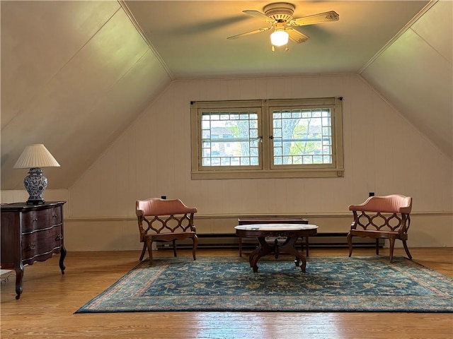 110 Edgar James St, Kane Boro, PA 16735 - additional living space featuring vaulted ceiling, hardwood / wood-style floors, and ceiling fan