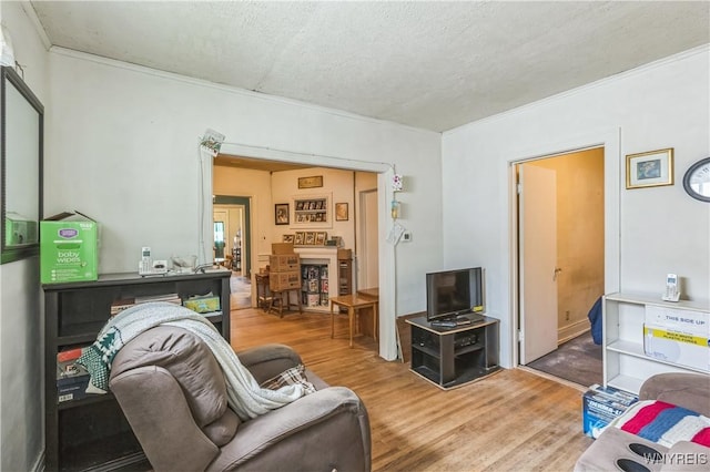 125 7th Ave, North Tonawanda, NY 14120 - living area featuring wood finished floors, crown molding, and a textured ceiling