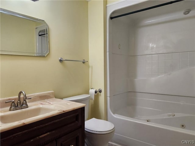 116 Kendall Dr E, Manlius, NY 13057 - bathroom with toilet, vanity, and a combined bath / shower with jetted tub