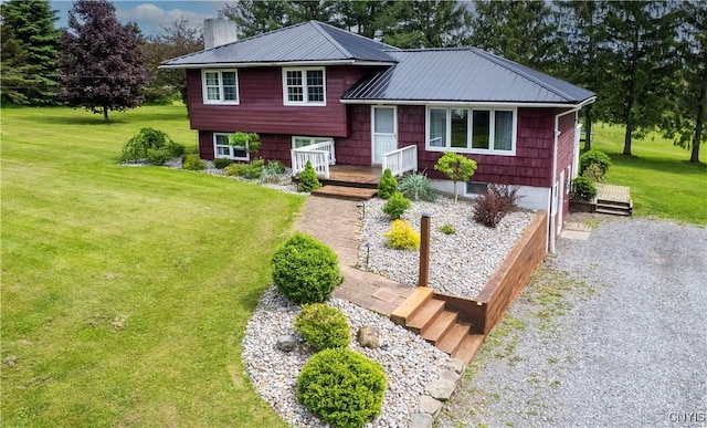 3232 Lyon Rd, Nelson, NY 13035 - view of front facade with a front lawn, metal roof, and a chimney