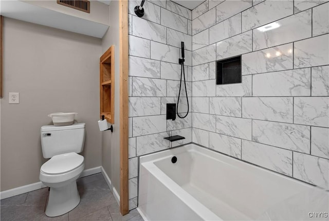 3232 Lyon Rd, Nelson, NY 13035 - bathroom featuring toilet, baseboards, shower / bathtub combination, and tile patterned flooring
