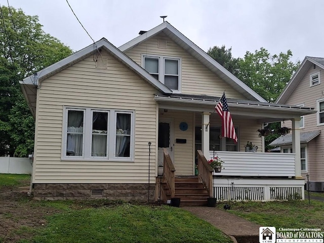 38 Douglas Pl, Jamestown, NY 14701 - bungalow-style house with a porch, crawl space, and central AC